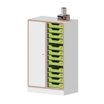 qickly® Schrank, 3 OH, 1 Tür mit Schloss, 12 kleine Ergo Tray Boxen, B/H/T: 70,1x110,5x42,6 cm 